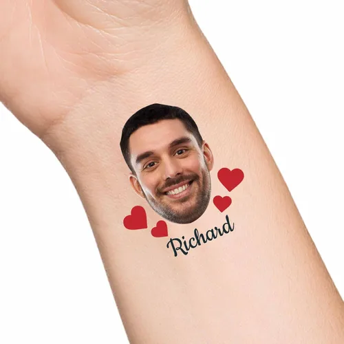 Vista 7 de Tatuajes temporales personalizados con texto de nombre, tatuaje temporal personalizado con logotipo fotográfico para adultos, parejas, mujeres