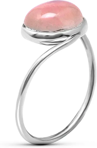 Vista 2 de Anillo ovalado de plata de ley 925 con cuarzo rosa Delicada joyería BOHO Chic Moda y elegante para niñas y mujeres con bolsa de regalo