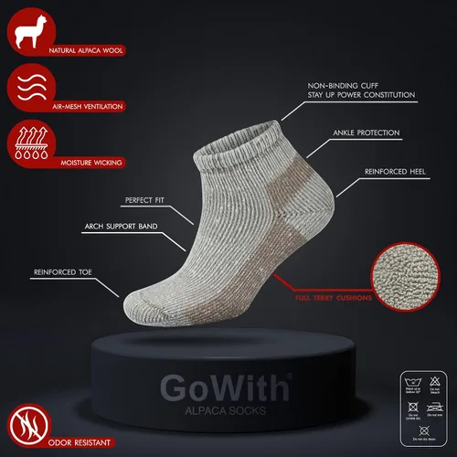 Vista 3 de GoWith Alpaca Wool Low-Cut Socks for Men & Women, Cushioned Terry Warm Thermal Thick Merino Blend Camping Socks