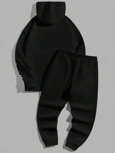 Vista 2 de GORGLITTER Conjunto deportivo de 2 piezas para hombre, sudadera con capucha y estampado de letras florales