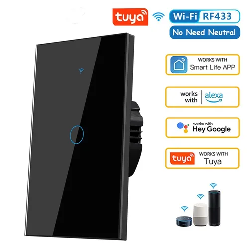 Vista 2 de Interruptor de luz táctil de pared inteligente WiFi de 2.4 GHz