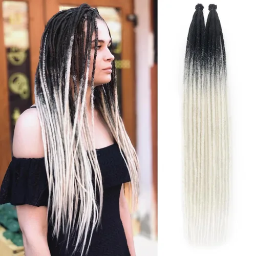 Vista 36 de Extensiones de rastas trenzadas bohemias de 24 pulgadas, 10 hebras de rastas sintéticas rizadas color marrón degradado con trenza de caja, rastas