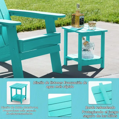 Vista 6 de LUE BONA - Mesa auxiliar de exterior Adirondack, mesa auxiliar de patio de 2 niveles Aruba Blue HDPS, mesa auxiliar resistente a la intemperie, mesa
