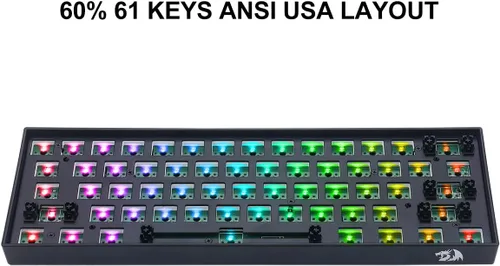 Vista 6 de Redragon BBK530 Pro - Kit de teclado mecánico para juegos personalizado 60 61 teclas teclado modular RGB para bricolaje teclado compacto barebones