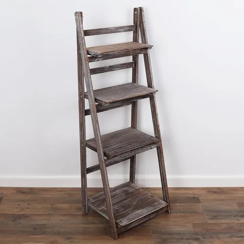 Vista 9 de Estante de escalera envejecido, estantería rústica inclinada para decoración del hogar (negro)