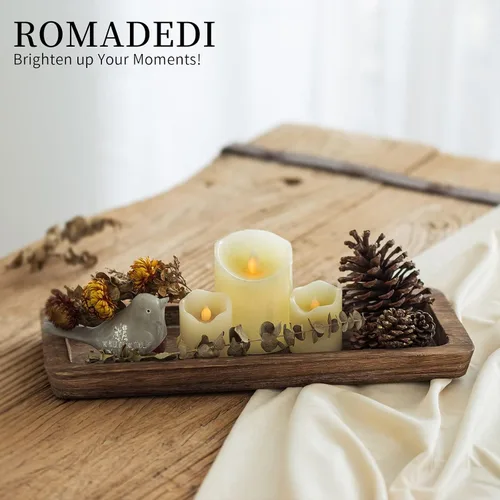 Vista 4 de Romadedi Bandeja decorativa de madera para velas, bandeja larga y estrecha de madera, decoración del hogar, centros de mesa rústicos, bandejas