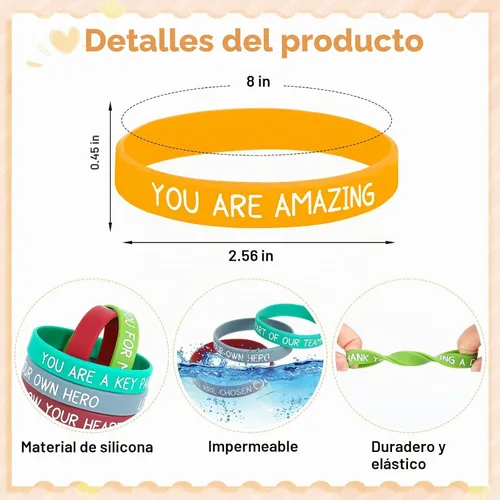Vista 2 de JUNEBRUSHS 64 piezas de pulseras de silicona motivacionales a granel, pulseras de goma coloridas e inspiradoras, unisex para estudiantes, maestros