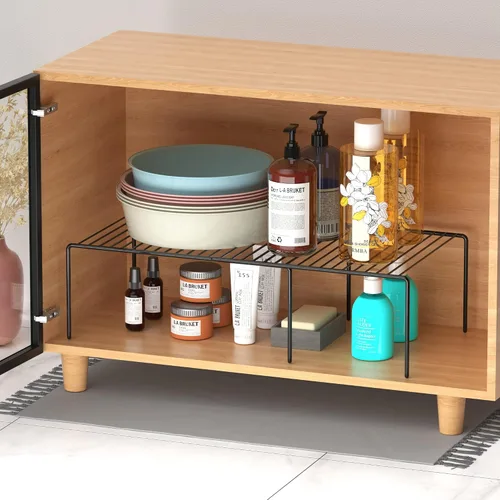 Vista 5 de Estante Expandible de Redrubbit, Organizador de Almacenamiento de Metal Resistente a la Oxidación para Cocina, Nevera, Baño, Negro
