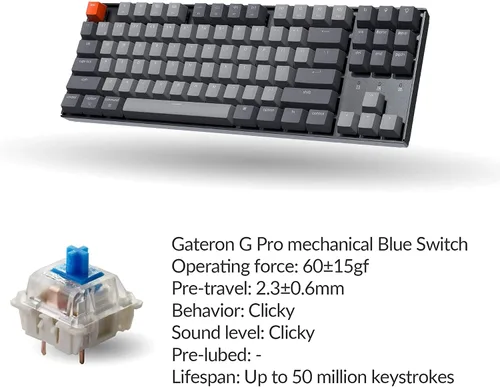 Vista 7 de Keychron K8 Tenkeyless Teclado mecánico inalámbrico para Mac retroiluminación blanca Bluetooth multitarea teclado de juegos con cable tipo C