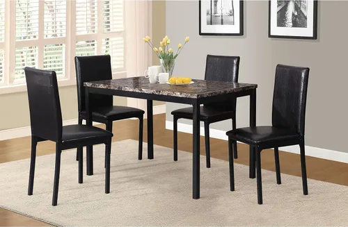 Vista 6 de Roundhill Furniture Juego de comedor de metal Citico de 5 piezas con tapa de mármol sintético laminado, color negro