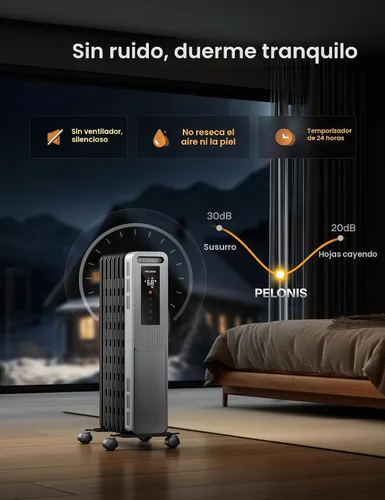 Vista 4 de PELONIS Radiador lleno de aceite, calentador de espacio eléctrico para uso en interiores en habitaciones grandes con termostato y control remoto, 3