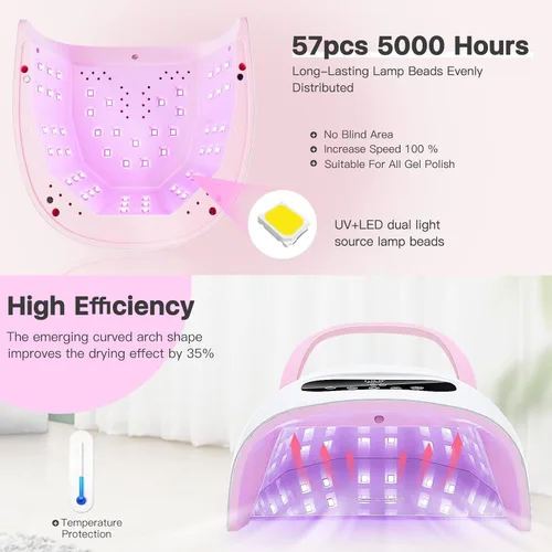 Vista 4 de Lámpara de uñas LED UV, luz UV profesional para uñas de gel con sensor automático y 4 ajustes de temporizador, base magnética, pantalla táctil LCD