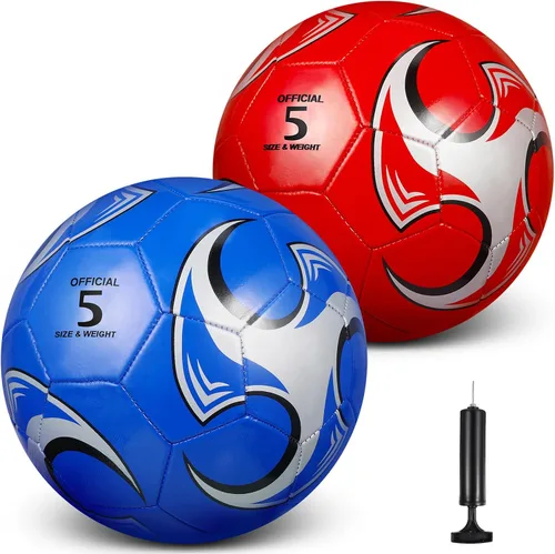 Vista 7 de HyDren 2 pelotas de fútbol con inflador, tamaño oficial, para entrenamiento de juegos, interior y exterior, regalo deportivo para niños, jóvenes