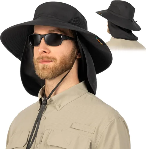 Vista 14 de SUN CUBE Sombrero de ala ancha para hombres y mujeres, sombreros de pesca, protección solar UV, sombrero de pescador, sombrero de pescador