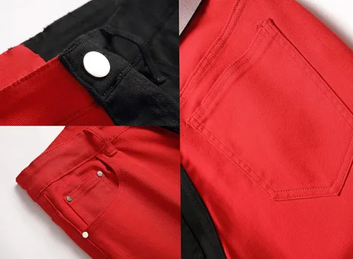 Vista 8 de LONGBIDA Pantalones de mezclilla ajustados para hombre con diseño de retazos elásticos de moda