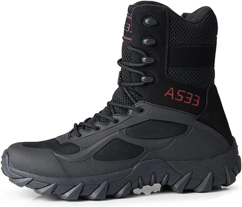 Vista 4 de Botas tácticas para hombre, botas militares de trabajo, botas de combate al aire libre para senderismo, motocicleta, escalada