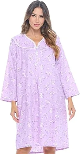 Vista 8 de Casual Nights Camisón de franela con flores de manga larga para mujer Azul