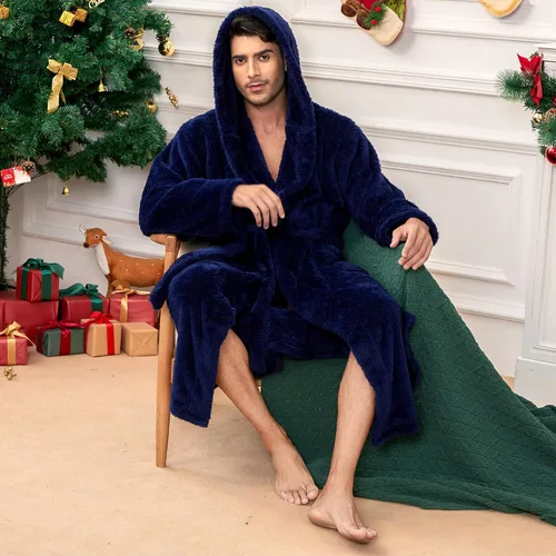 Vista 5 de Vulcanodon Bata para hombre con capucha, bata de baño de forro polar para hombre