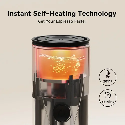 Vista 2 de Máquina de café espresso portátil, mini cafetera eléctrica autocalentable, hasta 20 bar de presión, compatible con cápsulas NS y molienda fina
