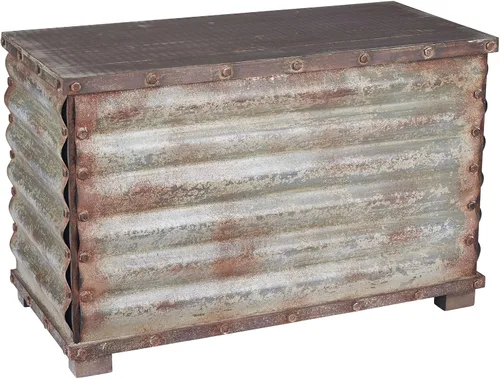 Vista 11 de Household Essentials Baúl decorativo de estilo victoriano, acabado en madera envejecida y acentos metálicos, con tapa completamente abierta y asas
