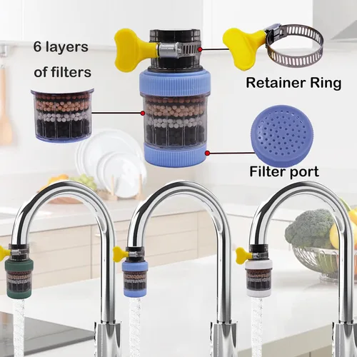 Vista 2 de Paquete de 3 filtros de montaje en grifo, purificador de filtración de grifo de cocina con carbón activado, elimina el fluoruro de cloro, metales