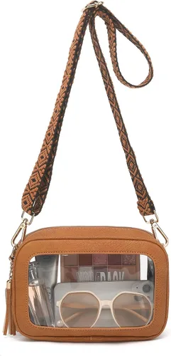 Vista 10 de FAIME Bolsa transparente para eventos de estadio, bonitos monederos transparentes para mujer, bolsa cruzada transpartente con correa para guitarra