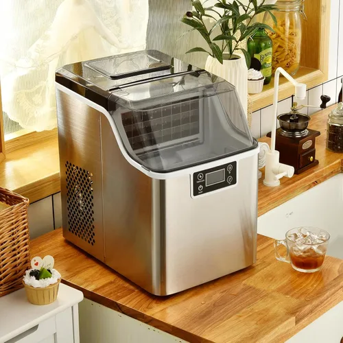 Vista 2 de ARLIME Máquina portátil para hacer hielo de encimera, 40 libras/24 horas, 24 piezas/13 minutos, 2 formas de añadir agua, máquina de hielo compacta
