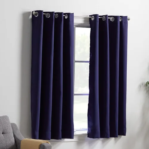 Vista 6 de Linenspa Juego de 2 paneles de cortinas 100% opacas, cortinas azul marino de 63 pulgadas de largo, aislamiento térmico, reducción de ruido