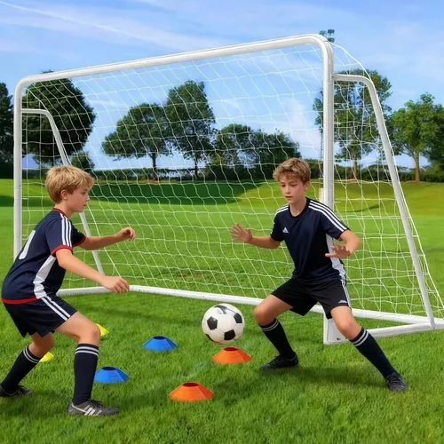 Vista 18 de NAIZEA Porterías de fútbol – 24x8/21x7/18x7/12x6/16x7/10x6/8x6/6x4 pies para patio trasero – Portería de fútbol de metal para jóvenes adultos