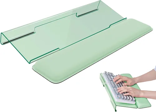Vista 10 de Laborio Soporte de muñeca para teclado de computadora para escritorio, soporte para teclado para escribir fácilmente con almohadilla de muñeca
