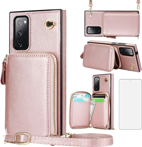Vista 11 de Asuwish Funda de teléfono para Samsung Galaxy S20 FE 5G de 6.5 pulgadas con protector de pantalla y soporte para tarjetas con cremallera, soporte