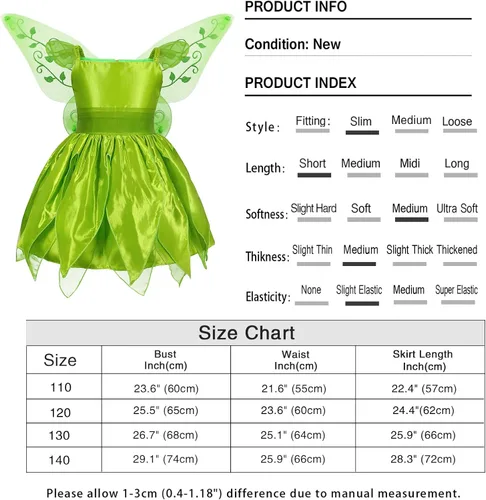 Vista 6 de Jurebecia Disfraz de princesa Tinkerbell para niñas, disfraz de fiesta de cumpleaños de Halloween, vestido de hadas con alas