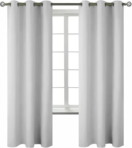 Vista 2 de White Classic Cortinas opacas para dormitorio, paquete de 2 paneles para colgar ventana de 63 pulgadas de largo, cortinas ciegas con ojales