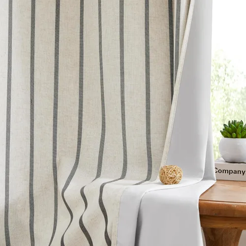 Vista 20 de Cortinas cortas de lino texturizado con diseño de búfalo blanco y negro a cuadros, 100% opacas con forro, paneles de estilo granja
