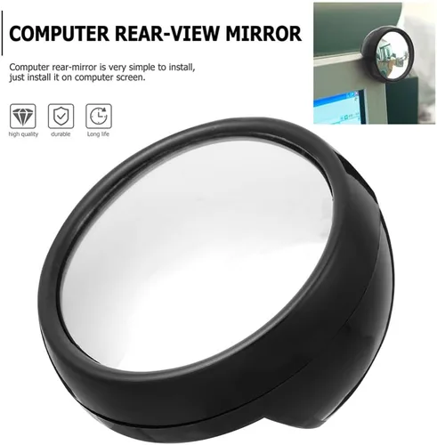 Vista 3 de SOLUSTRE Espejo de computadora Mini PC Accesorios de escritorio de oficina Accesorios Interior Clip en Espejo Espejo de Cubículo para ver detrás