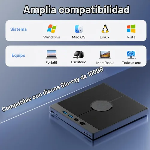 Vista 7 de Unidad externa multifuncional de Blu Ray para la lectura del disco de la ayuda 100G de la PC Plug & Play Bluray Burner externo con puertos USB