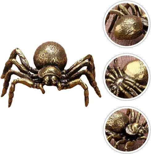 Vista 5 de NUOBESTY Figura de araña de latón, escultura de riqueza de Fengshui, estilo japonés, estatua de la suerte, té para mascotas, figura coleccionable