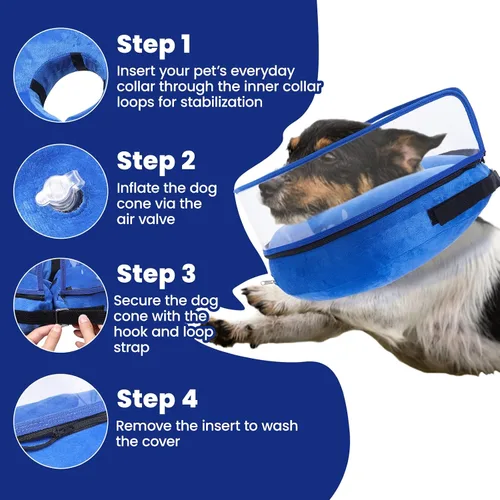 Vista 7 de BARKLESS Cono de perro, cono inflable para perro después de cirugía para razas pequeñas y medianas, collar de cirugía suave con escudo protector