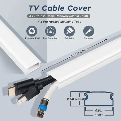 Vista 2 de Funda para cable de 62.8" para pared, cubierta de cable beige para pared, kit de cubierta de cable pintabla para pared, ocultadores de cable