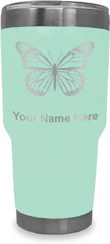 Vista 9 de LaserGram Vaso aislado al vacío de 20 onzas, mariposa monarca, grabado personalizado incluido (negro)