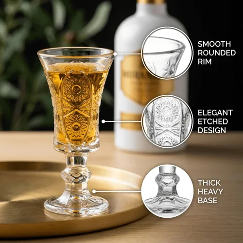 Vista 3 de Youeon Juego de 12 vasos de chupito de 1.5 onzas, vasos de chupito de vidrio grabado con base pesada, vasos pequeños para tequila, whisky, vodka