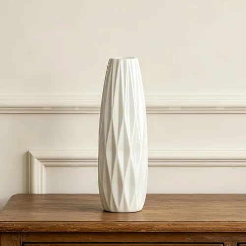 Vista 5 de Florero de cerámica blanco de 12 pulgadas, jarrones altos para hierba de las pampas, decoración del hogar, jarrones modernos con textura