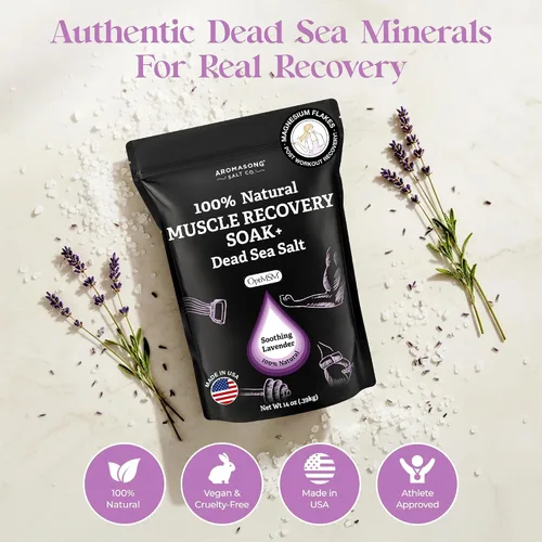 Vista 4 de Aromasong Baño de recuperación muscular de 3 libras, sal de baño natural con sal del mar muerto, MSM puro, copos de magnesio y aceites esenciales
