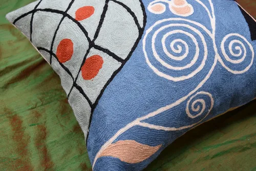 Vista 3 de Klimt - Funda de almohada moderna azul para sofá Almohadas contemporáneas azules Cojín de silla moderno abstracto Almohada moderna