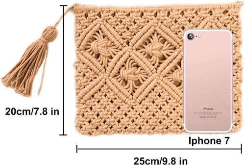 Vista 2 de Magibag Bolso de mano con borla de ganchillo, bolsa de mano de algodón, macramé, bolso de mano tejido a mano, bolso de pulsera con cremallera