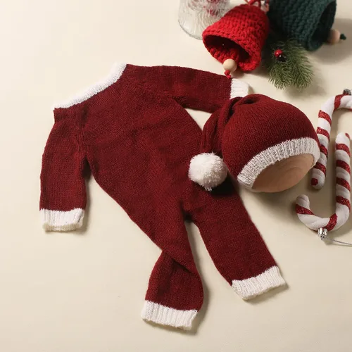 Vista 3 de Ylsteed Traje unisex de Navidad para recién nacido: conjunto de mameluco y sombrero de tela mohair, agradable al tacto, alta elasticidad, ligero