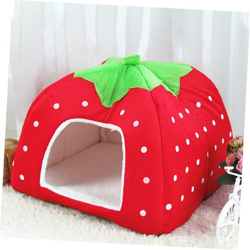 Vista 4 de Mipcase Elegante cama de fresa para mascotas, casa para gatos, compacta, fácil de mascotas, cama para dormir