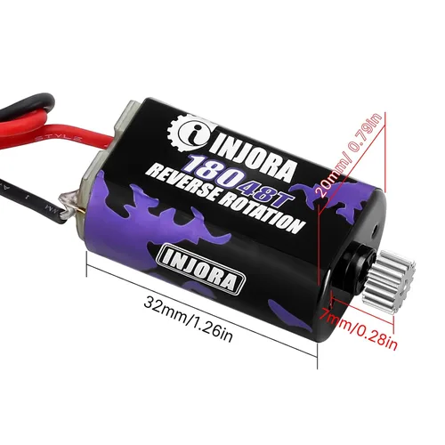 Vista 5 de INJORA Motor cepillado 48T 180 con piñón de acero inoxidable para actualización 1/18 1/24 FMS FCX18 FCX24 (INM14)