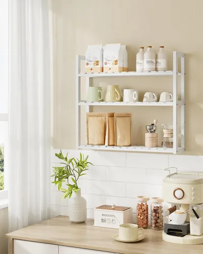 Vista 2 de SONGMICS Estantería de bambú para baño, con 3 niveles ajustables para plantas, de montaje en pared o de pie, para la sala de estar, balcón, cocina