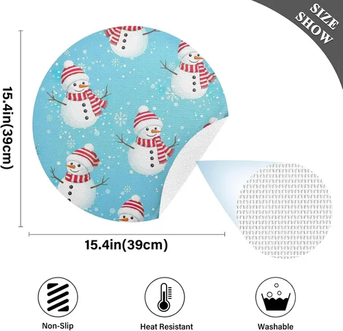 Vista 4 de Playful Snowmen Blue Table Placemat, Washable Place Mat Heat Resistant for Kitchen one sizex1